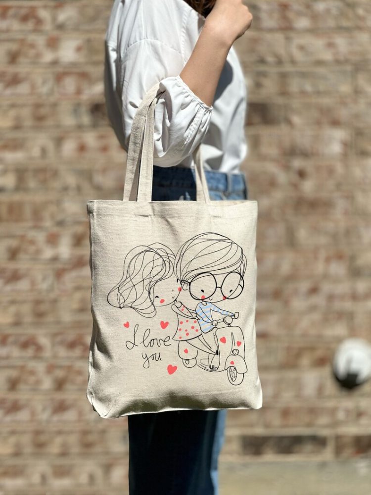 Cute Couple Canvas Tote Bag, I love You Tote Bag, Cute Casual Canvas Bag
